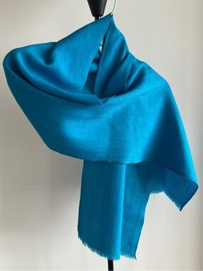 Unisex Turquoise Blue 100% Wool Handwoven Stole Scarf Muffler 64" x 13"